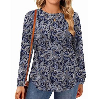Zeagoo Plus Size Long Sleeve Tops For Women Loose Fit Dressy Crewneck Soft Basic Tee