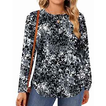 Zeagoo Plus Size Long Sleeve Tops For Women Loose Fit Dressy Crewneck Soft Basic Tee