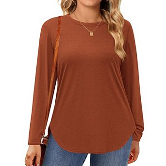 Zeagoo Plus Size Long Sleeve Tops For Women Loose Fit Dressy Crewneck Soft Basic Tee