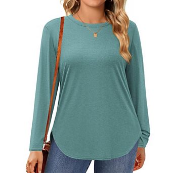 Zeagoo Plus Size Long Sleeve Tops For Women Loose Fit Dressy Crewneck Soft Basic Tee