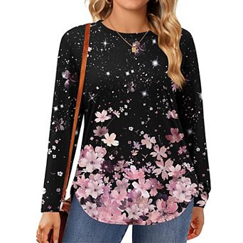 Zeagoo Plus Size Long Sleeve Tops For Women Loose Fit Dressy Crewneck Soft Basic Tee