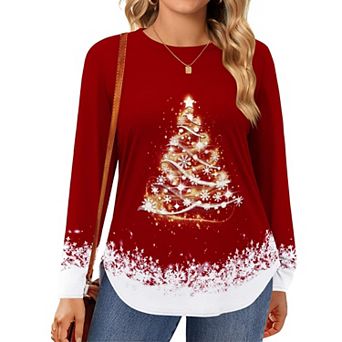 Zeagoo Plus Size Long Sleeve Tops For Women Loose Fit Dressy Crewneck Soft Basic Tee