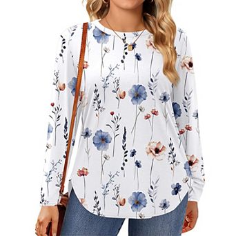 Zeagoo Plus Size Long Sleeve Tops For Women Loose Fit Dressy Crewneck Soft Basic Tee