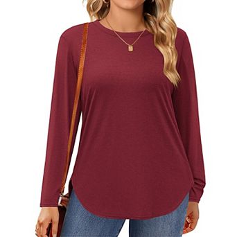 Zeagoo Plus Size Long Sleeve Tops For Women Loose Fit Dressy Crewneck Soft Basic Tee