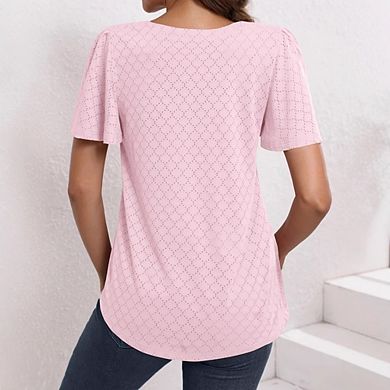 Womens Casual T shirts Short Sleeve Square Neck Shirts Loose Blouse Summer Tee