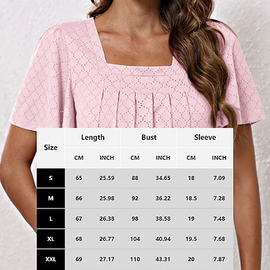 Womens Casual T shirts Short Sleeve Square Neck Shirts Loose Blouse Summer Tee