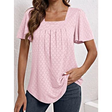 Womens Casual T shirts Short Sleeve Square Neck Shirts Loose Blouse Summer Tee