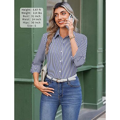 Zeagoo Women's Long Sleeve Wrinkle-Free Button Down Blouse Collared Office Work Top