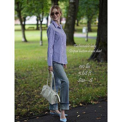 Zeagoo Women's Long Sleeve Wrinkle-Free Button Down Blouse Collared Office Work Top