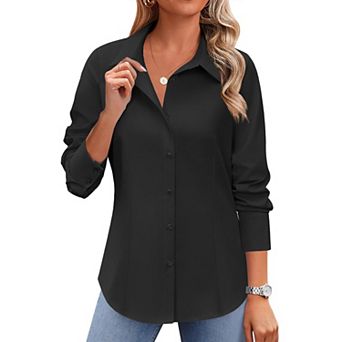 Zeagoo Women's Long Sleeve Wrinkle-Free Button Down Blouse Collared Office Work Top