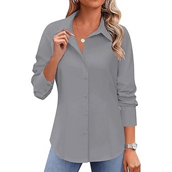 Zeagoo Women's Long Sleeve Wrinkle-Free Button Down Blouse Collared Office Work Top