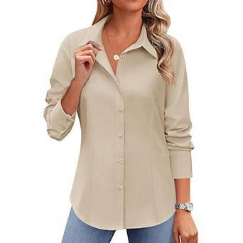 Zeagoo Women's Long Sleeve Wrinkle-Free Button Down Blouse Collared Office Work Top