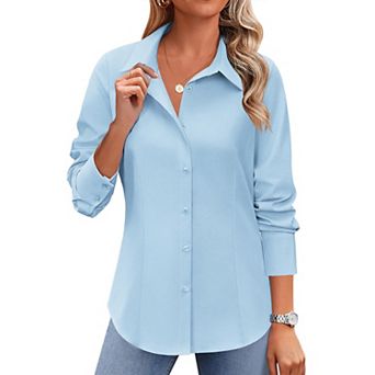 Zeagoo Women's Long Sleeve Wrinkle-Free Button Down Blouse Collared Office Work Top