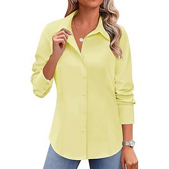 Zeagoo Women's Long Sleeve Wrinkle-Free Button Down Blouse Collared Office Work Top
