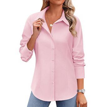 Zeagoo Women's Long Sleeve Wrinkle-Free Button Down Blouse Collared Office Work Top