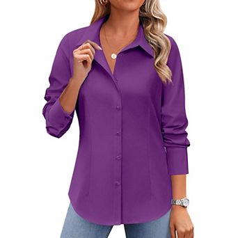 Zeagoo Women's Long Sleeve Wrinkle-Free Button Down Blouse Collared Office Work Top