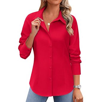 Zeagoo Women's Long Sleeve Wrinkle-Free Button Down Blouse Collared Office Work Top