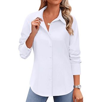 Zeagoo Women's Long Sleeve Wrinkle-Free Button Down Blouse Collared Office Work Top