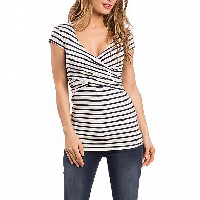 Maternity Shirt Long Sleeve Wrap V Neck Blouse Cross Over Nursing Shirt