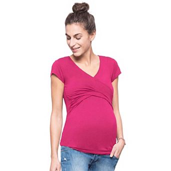 Maternity Shirt Long Sleeve Wrap V Neck Blouse Cross Over Nursing Shirt