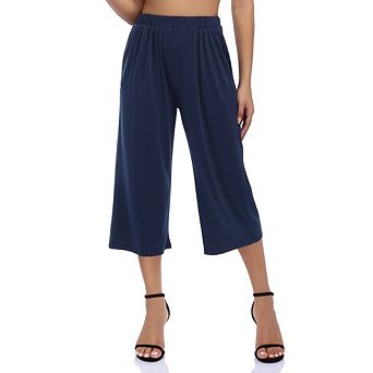 Women's Cropped Wide Leg Knit Pants Elastic Waist Flowy Trousers for Casual Daily Work
