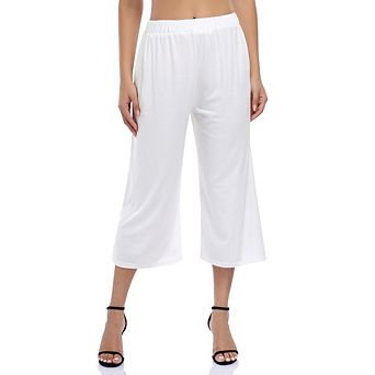 Women's Cropped Wide Leg Knit Pants Elastic Waist Flowy Trousers for Casual Daily Work