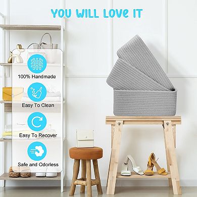 3PC Woven Rope Storage Baskets with Handles Gift Basket