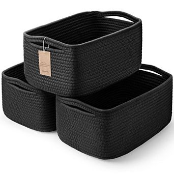 3 pc Woven Rope Storage Baskets with Handles Gift Basket