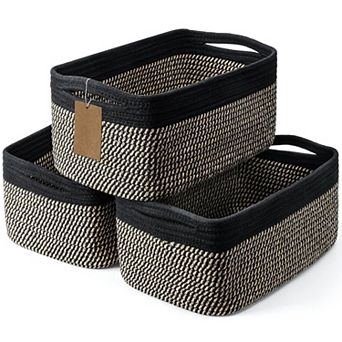 3 pc Woven Rope Storage Baskets with Handles Gift Basket