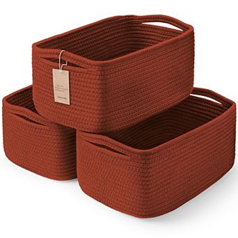 3 pc Woven Rope Storage Baskets with Handles Gift Basket