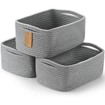 3 pc Woven Rope Storage Baskets with Handles Gift Basket