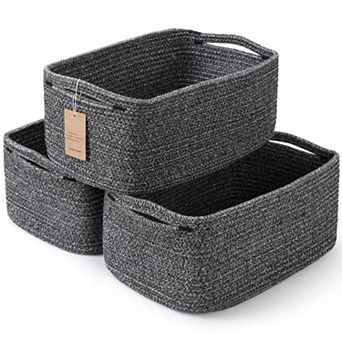 3 pc Woven Rope Storage Baskets with Handles Gift Basket