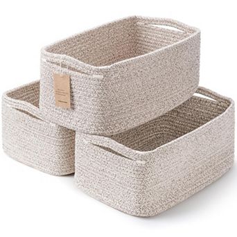 3 pc Woven Rope Storage Baskets with Handles Gift Basket
