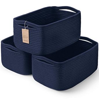 3 pc Woven Rope Storage Baskets with Handles Gift Basket