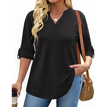 Zeagoo Women's Plaid V Neck Long Sleeve Tops Soft Casual Business Work Plus Size Blouses