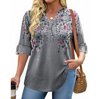 Zeagoo Women's Plaid V Neck Long Sleeve Tops Soft Casual Business Work Plus Size Blouses