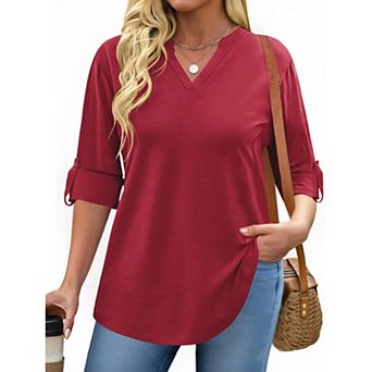 Zeagoo Women's Plaid V Neck Long Sleeve Tops Soft Casual Business Work Plus Size Blouses