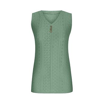 Women Eyelet Tank Top Sleeveless V Neck Beach Vest Shirts
