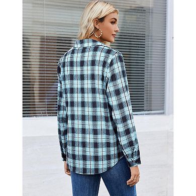 Zeagoo Women's Oversized Flannel Plaid Button Up Blouses Long Sleeve Western Fall Tops