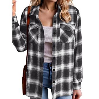 Zeagoo Women's Oversized Flannel Plaid Button Up Blouses Long Sleeve Western Fall Tops