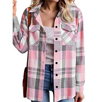 Zeagoo Women's Oversized Flannel Plaid Button Up Blouses Long Sleeve Western Fall Tops