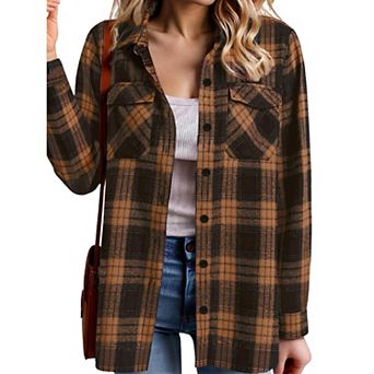 Zeagoo Women's Oversized Flannel Plaid Button Up Blouses Long Sleeve Western Fall Tops