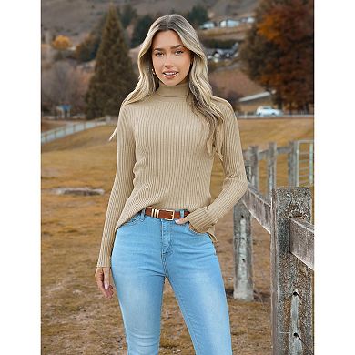 Zeagoo Women's Turtleneck Sweaters, Fall Fitted Long Sleeve Pullover, Ribbed Knit Basic Tops