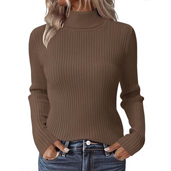 Zeagoo Women's Turtleneck Sweaters, Fall Fitted Long Sleeve Pullover, Ribbed Knit Basic Tops
