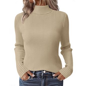 Zeagoo Women's Turtleneck Sweaters, Fall Fitted Long Sleeve Pullover, Ribbed Knit Basic Tops