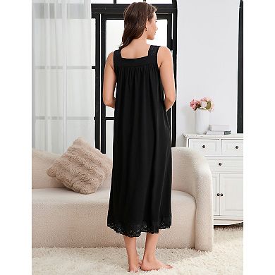Nightgown for Women Button Up Tank Sleeveless Long Sleep Dress