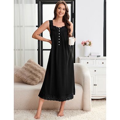 Nightgown for Women Button Up Tank Sleeveless Long Sleep Dress