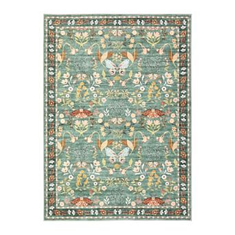 Washable Butterfly Floral Area Rug Non-Slip Low Pile Stain Resistant Carpet for Living Room