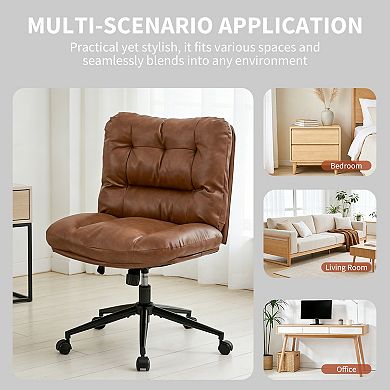 Chenille Swivel Office Chair with Wide Seat Ergonomic Cushion and Wheels