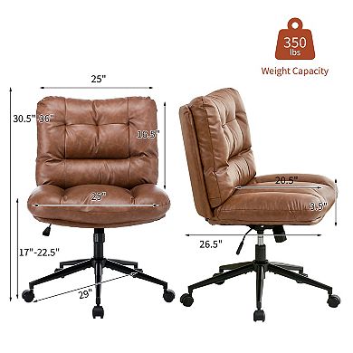 Chenille Swivel Office Chair with Wide Seat Ergonomic Cushion and Wheels
